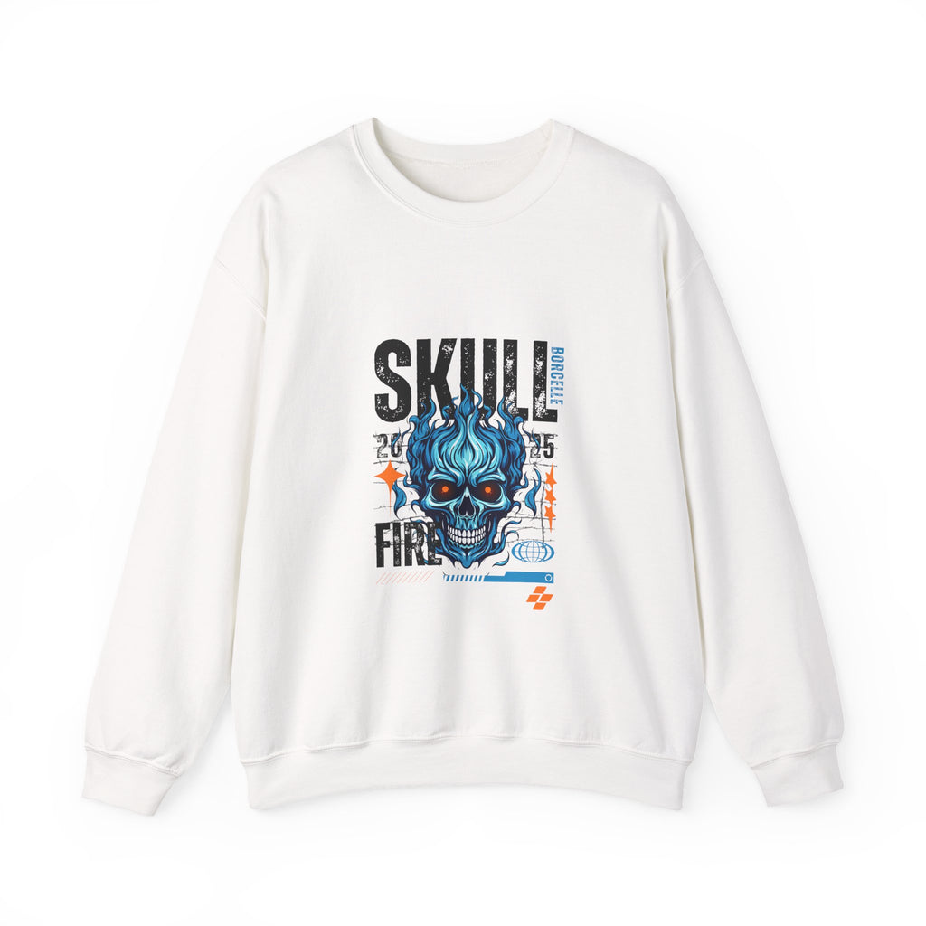 🔥💀 Rep the flame! Bold blue flaming skull graphic sweatshirt 💥