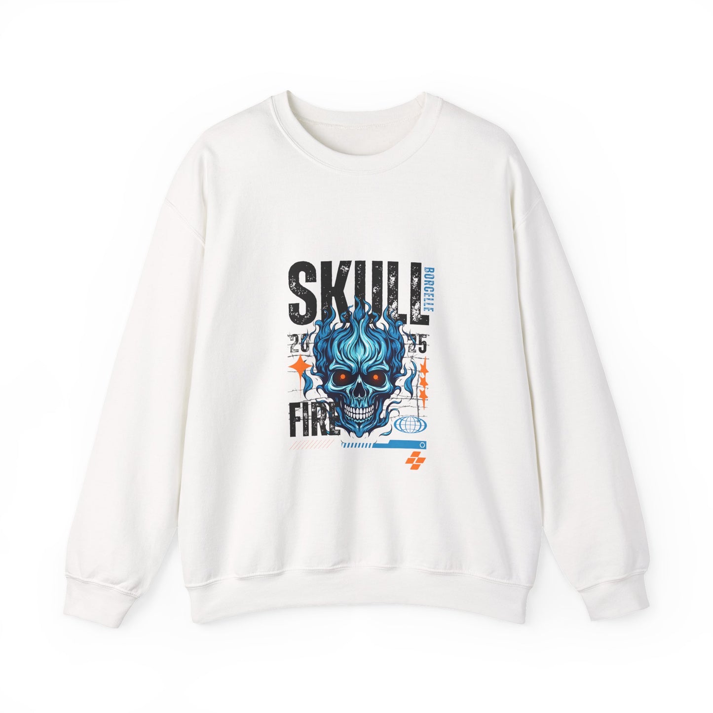 🔥💀 Rep the flame! Bold blue flaming skull graphic sweatshirt 💥