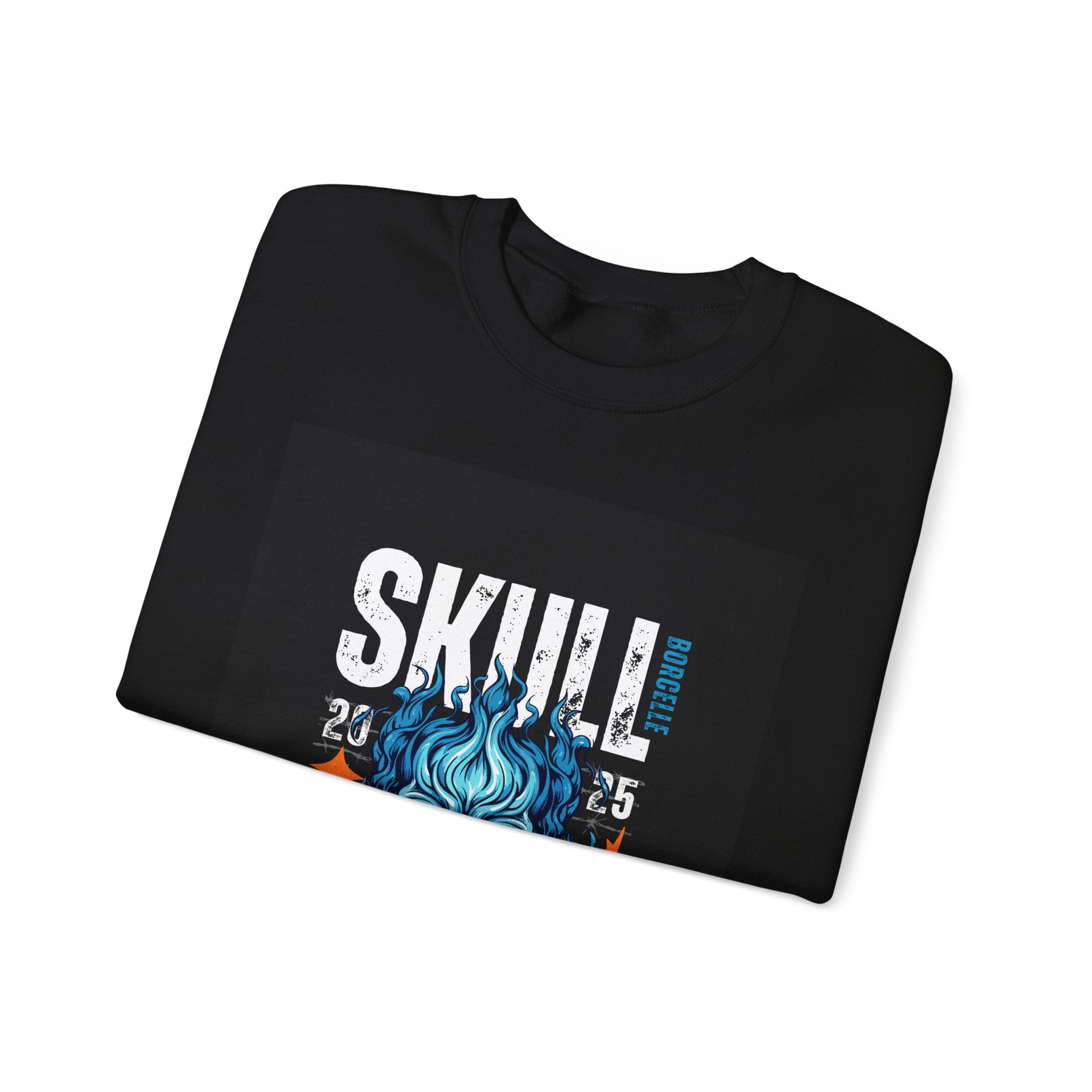 🔥💀 Rep the flame! Bold blue flaming skull graphic sweatshirt 💥