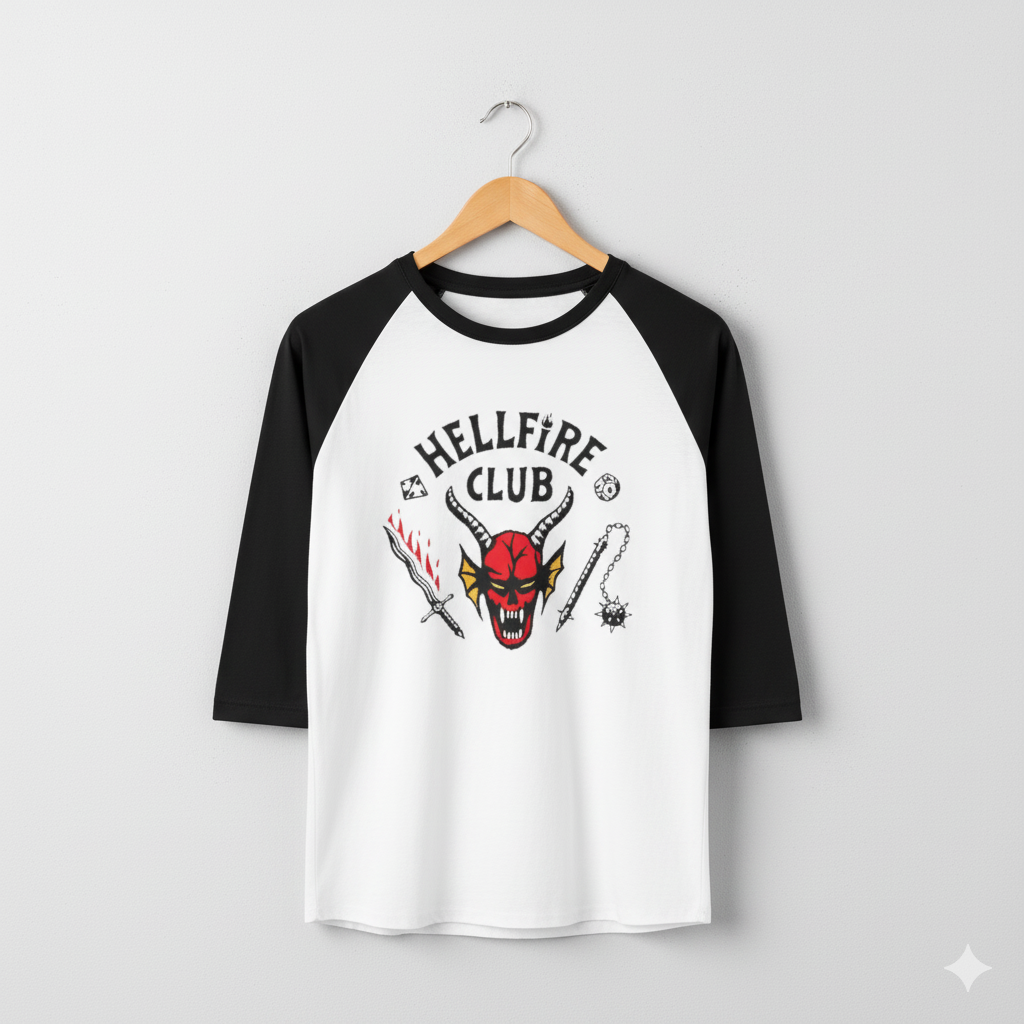 Hellfire Club Raglan Shirt – Retro Devil Skull Baseball Tee