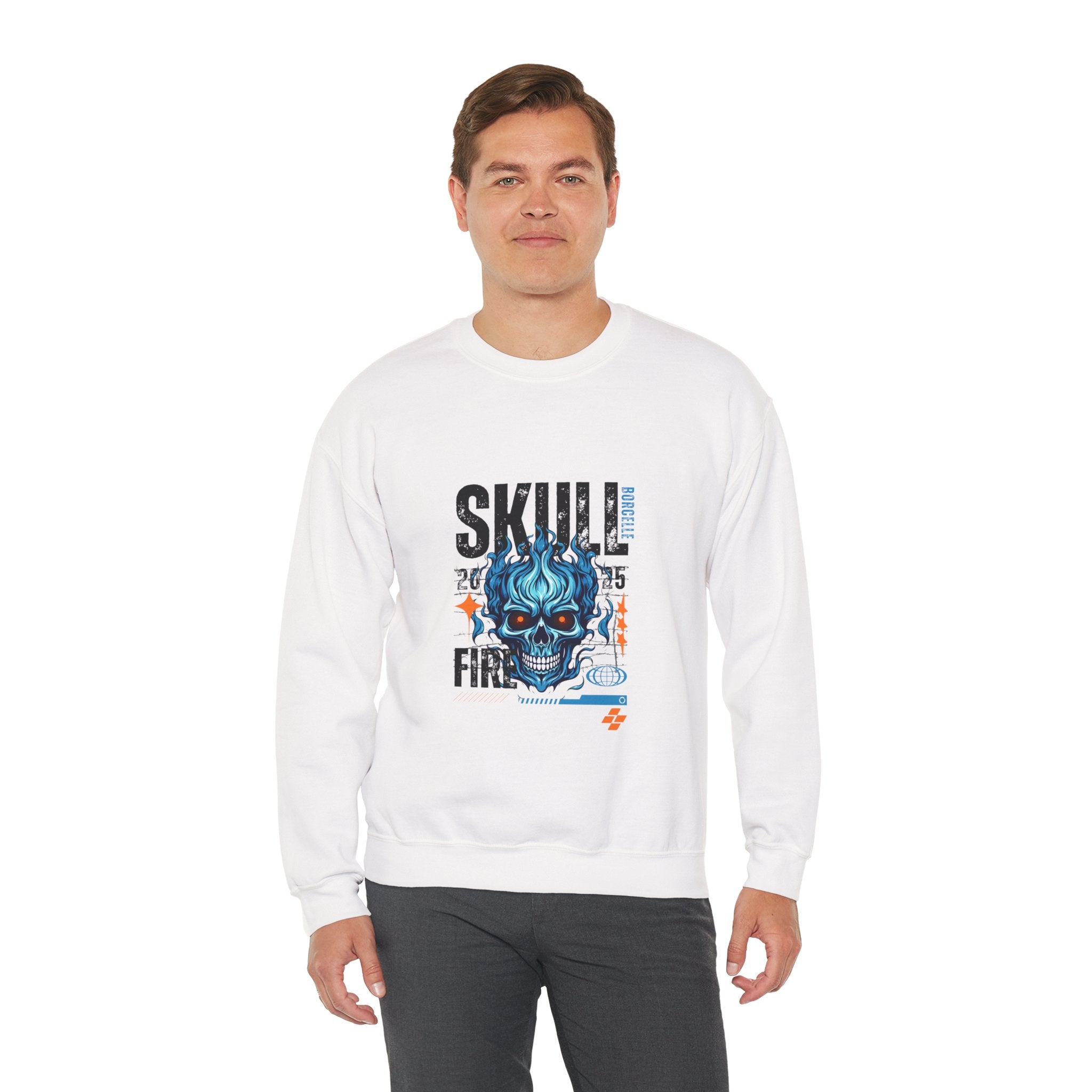 🔥💀 Rep the flame! Bold blue flaming skull graphic sweatshirt 💥