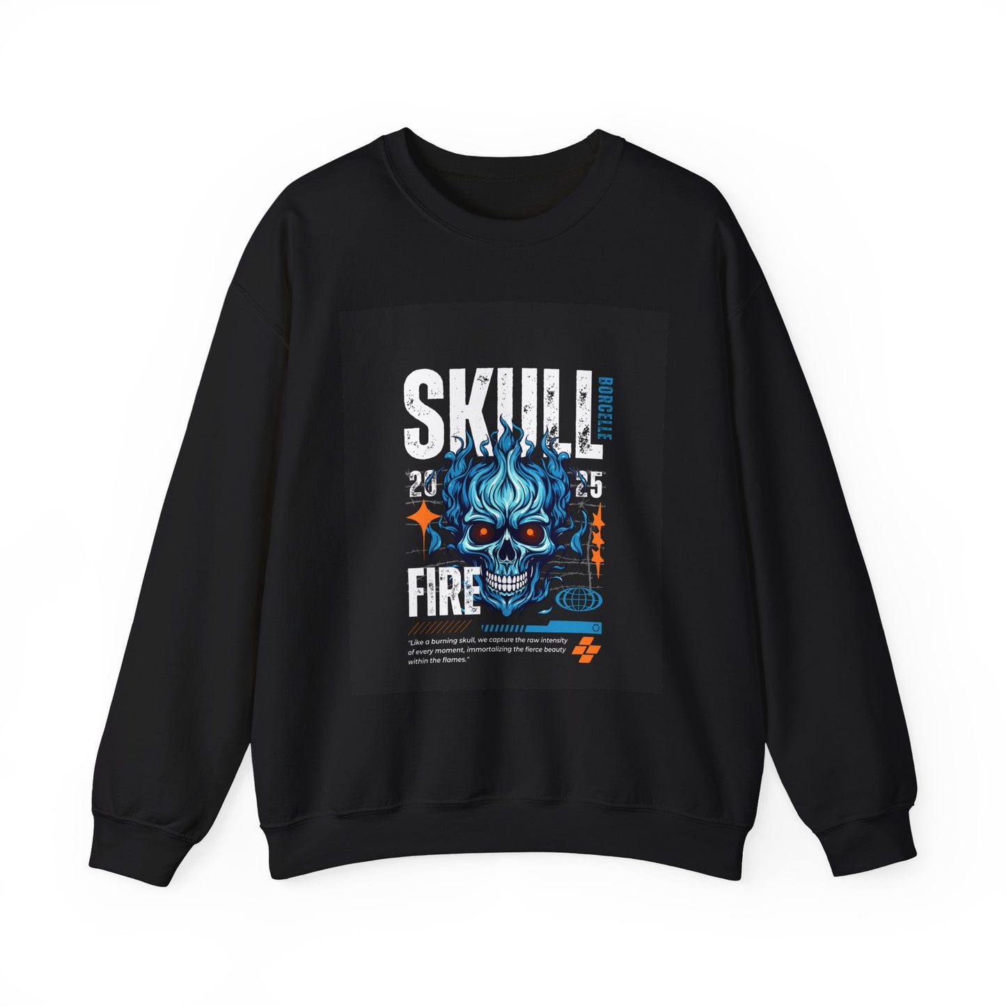 🔥💀 Rep the flame! Bold blue flaming skull graphic sweatshirt 💥