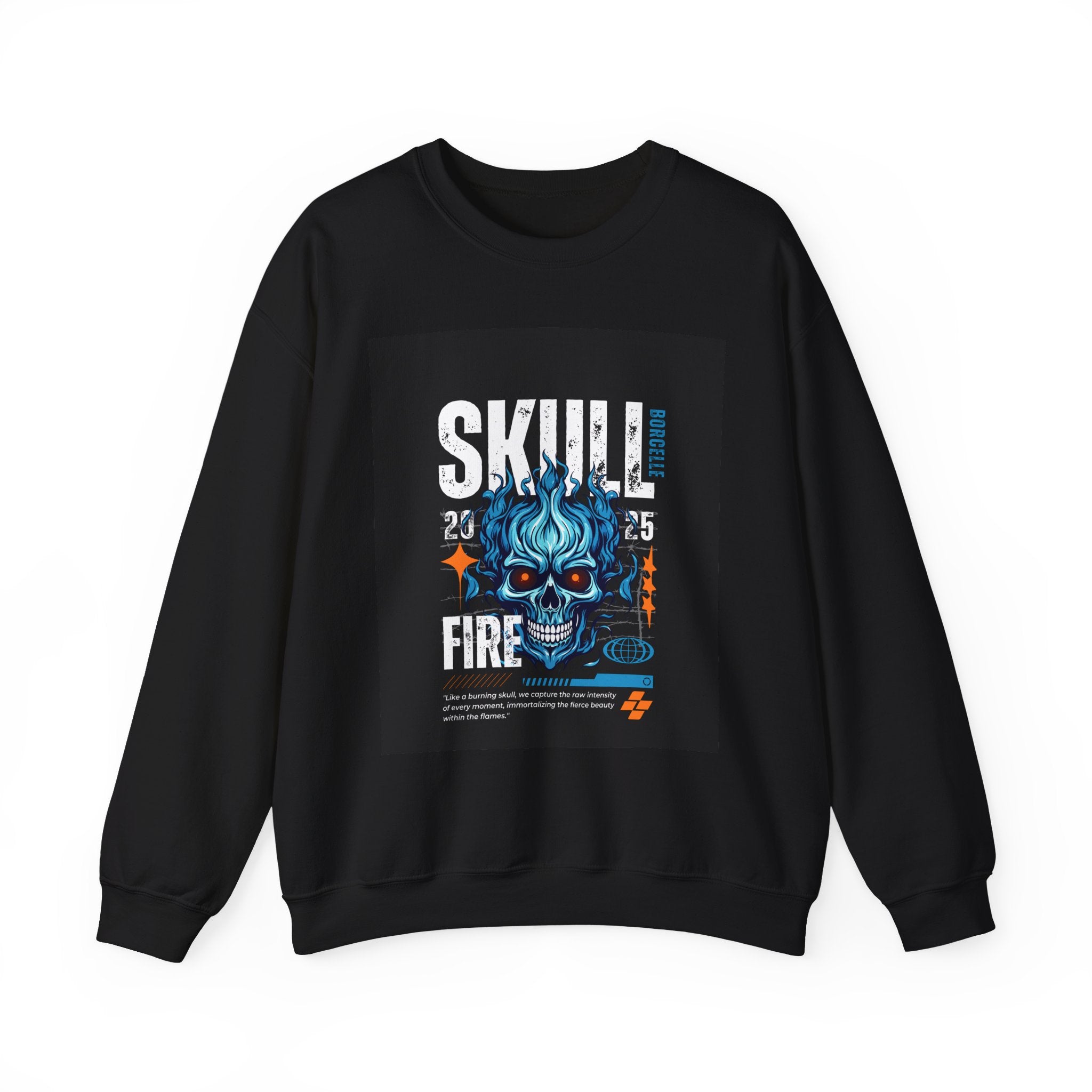 🔥💀 Rep the flame! Bold blue flaming skull graphic sweatshirt 💥
